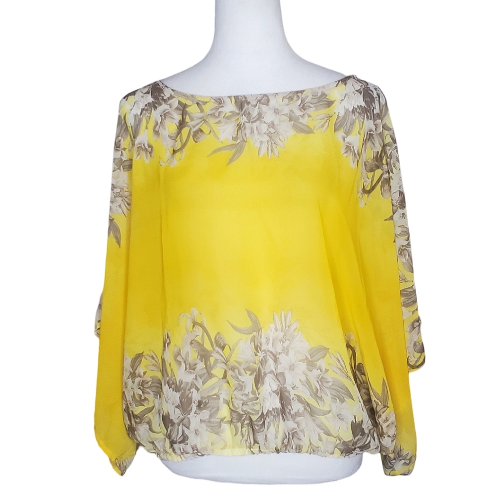 Bobeau Sunshine Yellow Retro Dolman Sleeve Semi-Sheer Top
